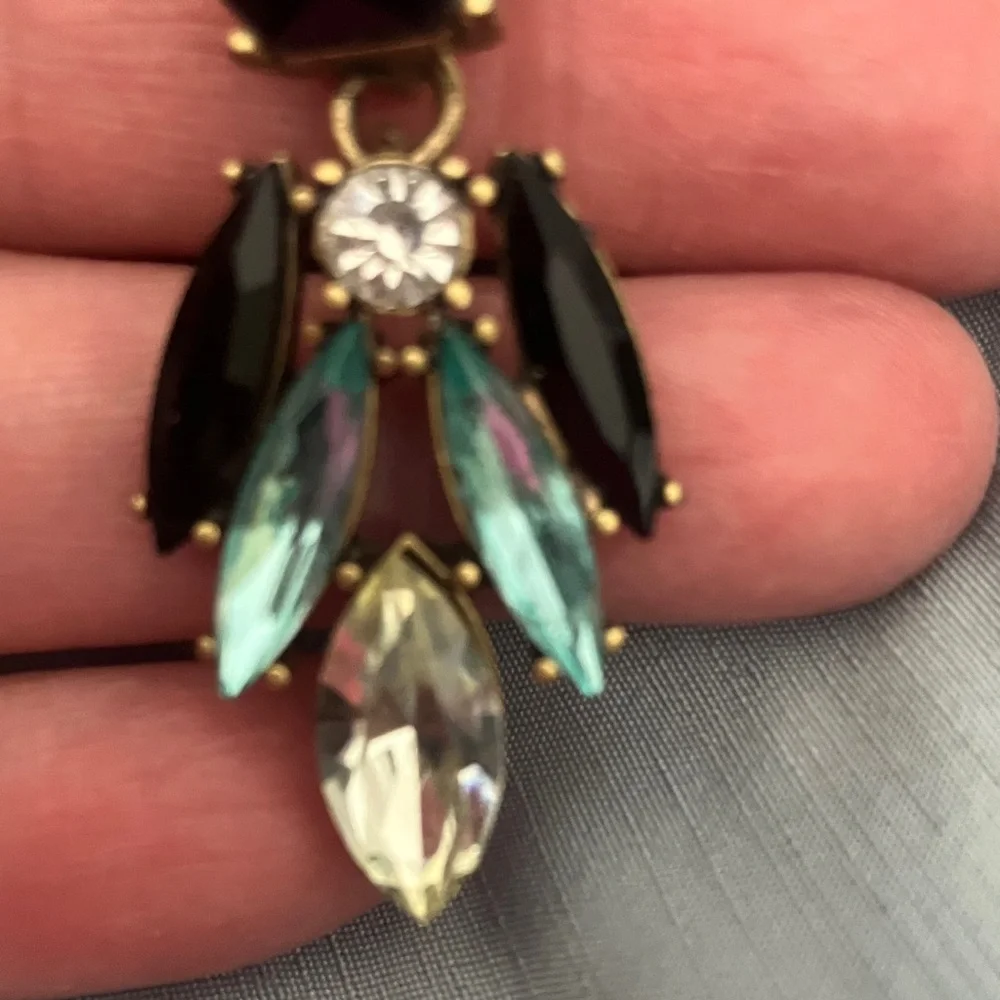 J.Crew Black and Aqua Crystal Glass Statement Earrings - Picture 3 of 5
